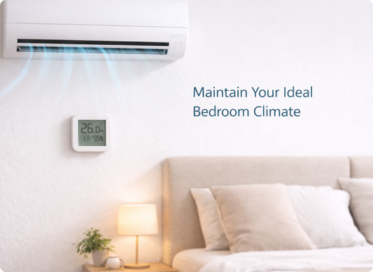 EvokLiving climate sensor with multiple masks, measuring temperature and humidity for smart home automation.