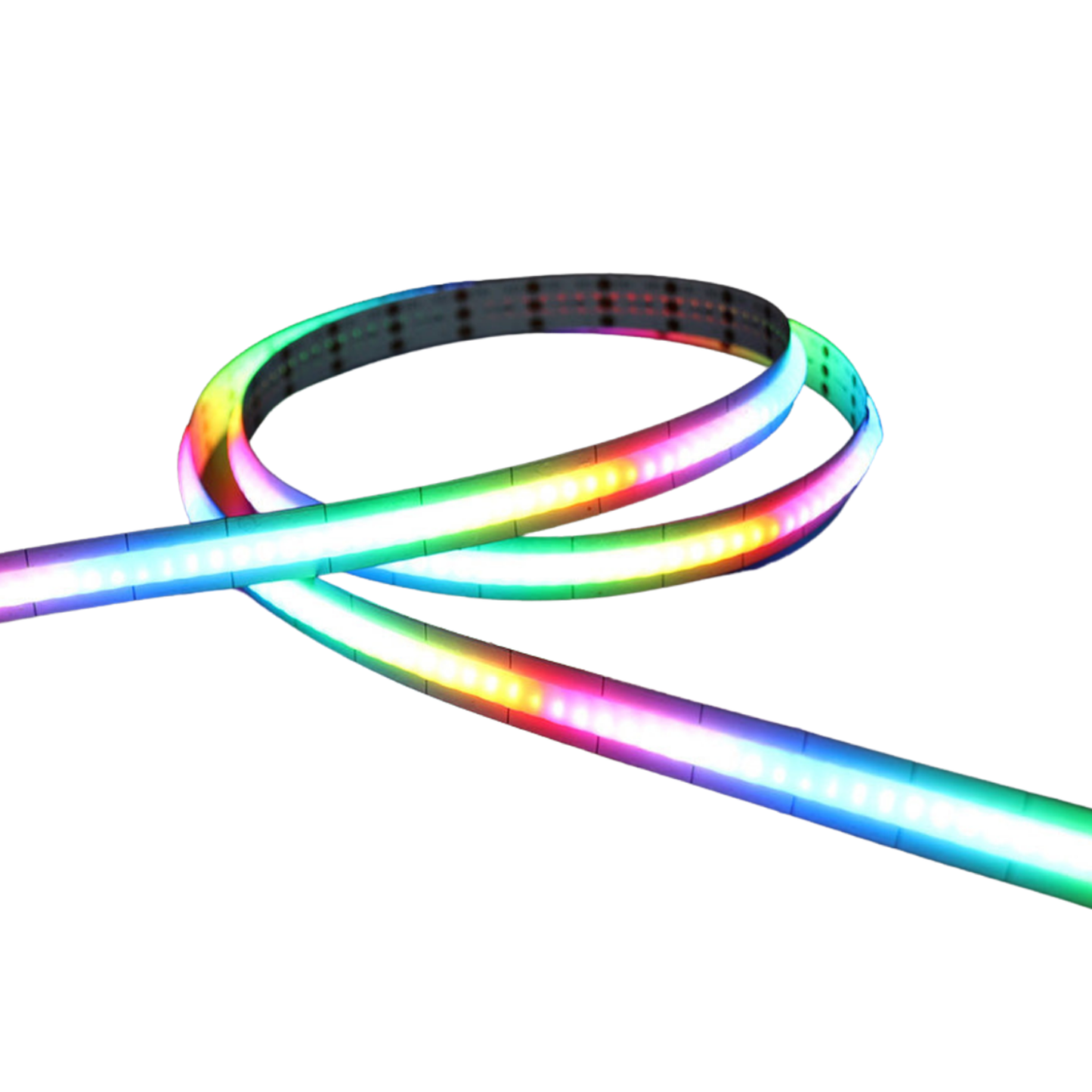 EvokLiving LED strip light showing flexible, color-changing LED strip with adjustable brightness and mounting clips.