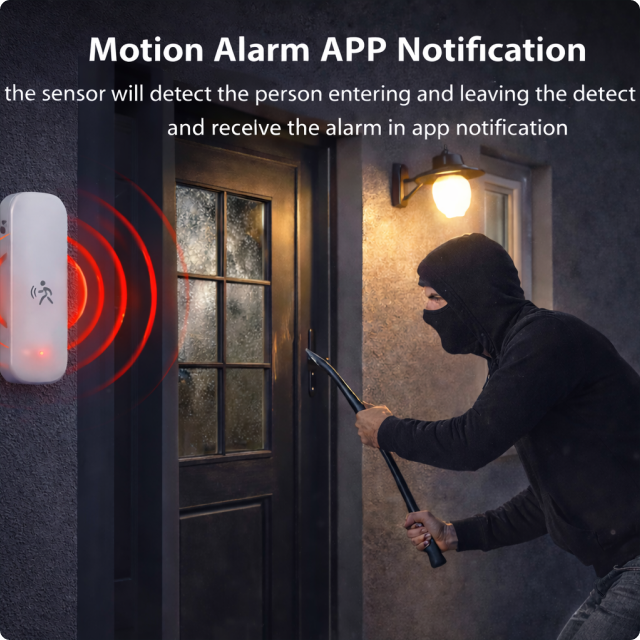 EvokLiving motion sensor device with sleek design, mounted on wall, used for automatic lighting and security detection.