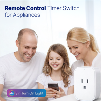 EvokLiving smart plug US version plugged into wall socket, compact design, with connected device for remote control.
