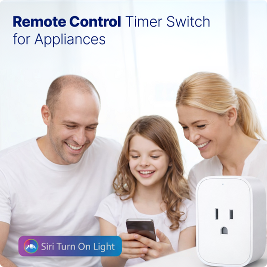 EvokLiving smart plug US version plugged into wall socket, compact design, with connected device for remote control.