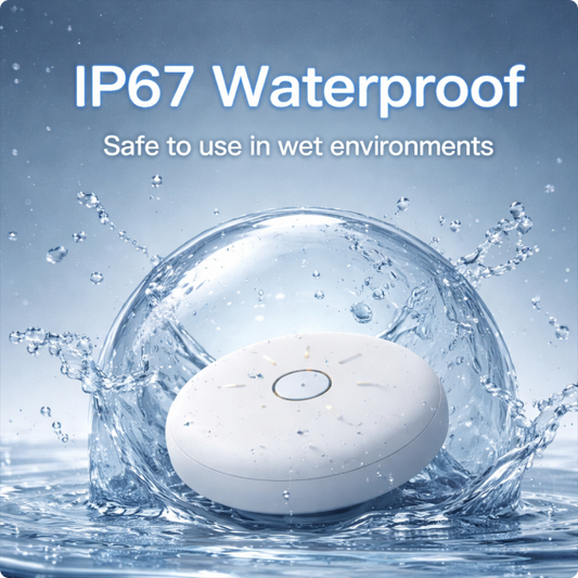 EvokLiving water leak sensors, a pair of two devices with sensors and cables for detecting leaks in home or appliance plumbing.
