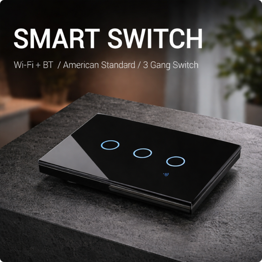 EvokLiving Tuya Smart Life WiFi smart light switch with touch panel, 1-4 way control, white durable PC finish.