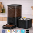 EvokLiving Smart Pet Feeder with digital display and food dispensing tray for convenient pet feeding.