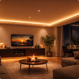 EvokLiving LED strip light showing flexible, colorful lighting strip illuminated against a dark background