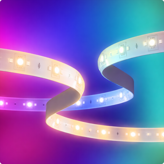 EvokLiving LED strip light showing flexible, multicolor lighting on a wall for ambient home decor.