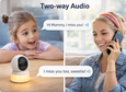 Wireless indoor baby monitor camera by EvokLiving showing a view of a nursery with a baby crib and room decor.