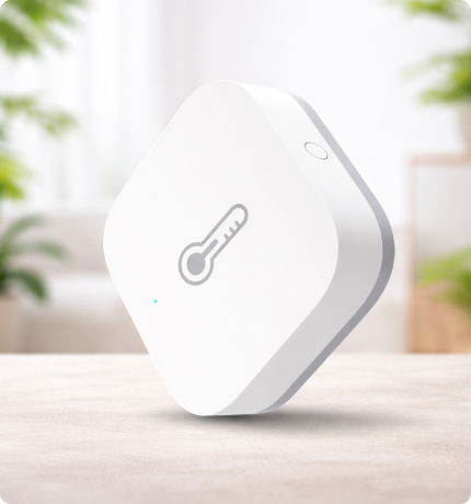EvokLiving climate sensor with multiple masks or covers, designed for accurate temperature and humidity monitoring in smart home systems.