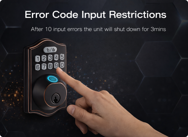 EvokLiving Smart Door Lock T100 with pin keypad, showcasing sleek black exterior and keypad for secure pin entry.