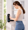 EvokLiving Smart Door Lock T250 with pin and fingerprint detection, showing the lock and keypad in a modern design.