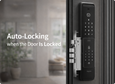 EvokLiving Smart Door Lock T300 with fingerprint, face detection, and PIN code, showing the lock mechanism and biometric scanner.
