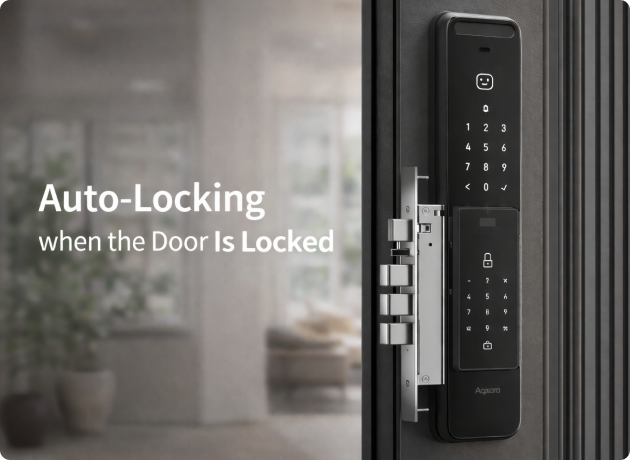 EvokLiving Smart Door Lock T300 with fingerprint, face detection, and PIN code, showing the lock mechanism and biometric scanner.