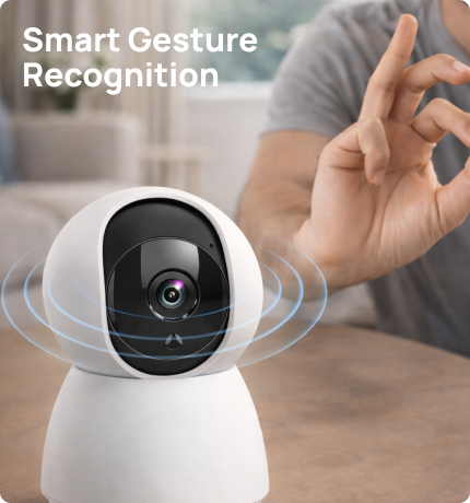 EvokLiving mini indoor security camera with 3 MP resolution and 1920p video quality, showing the camera device against a neutral background.