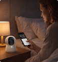 EvokLiving Indoor 360-degree 4 MP camera capturing a wide-angle view of a modern home interior.