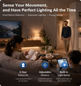 EvokLiving motion sensor with sleek design, featuring a white compact casing and sensor lens for automatic detection.