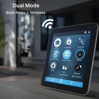 EvokLiving smart control panel for home automation with touch screen interface, compatible with Tuya Zigbee system.