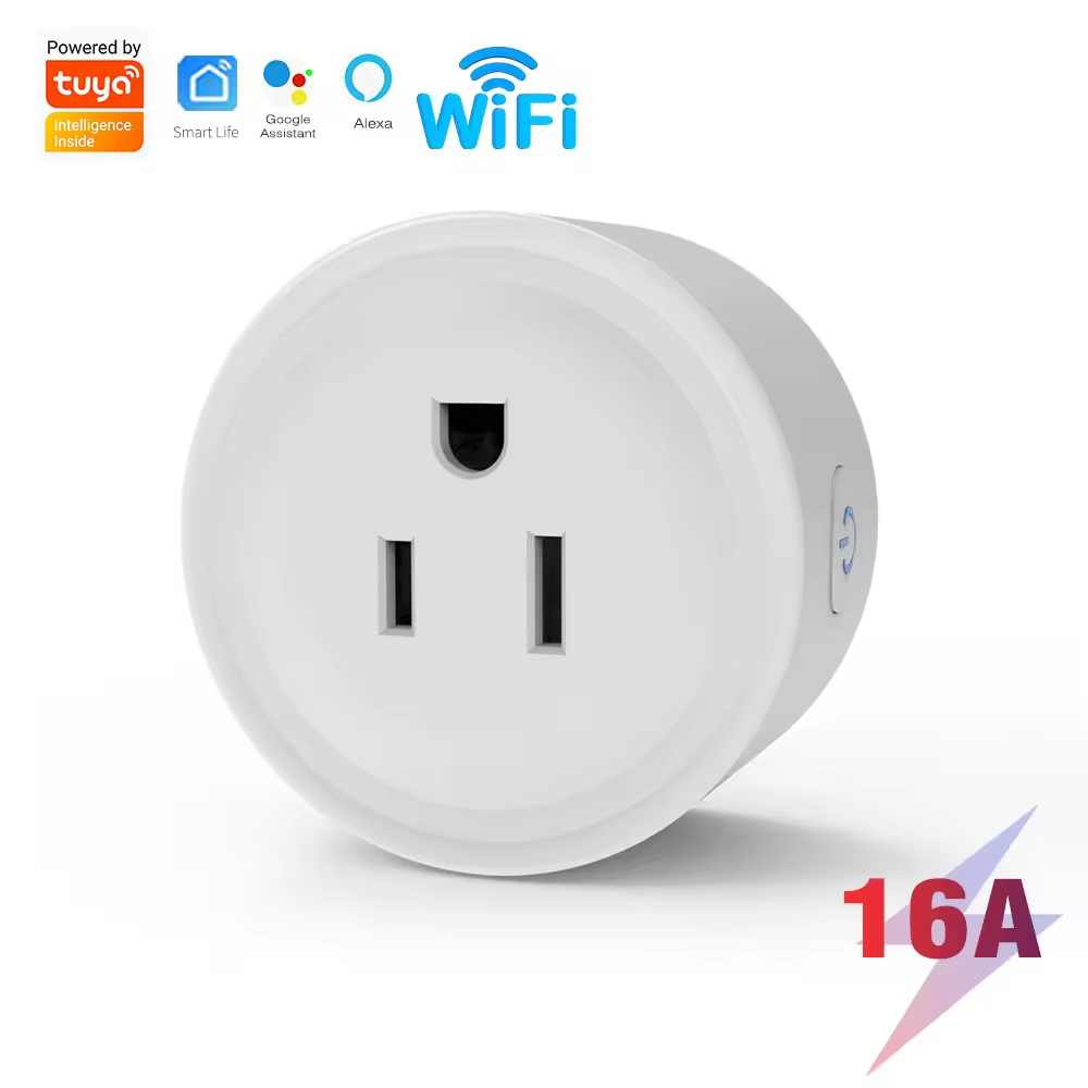 EvokLiving Smart Plug US version plugged into an outlet, compact design with a modern white finish for home automation.