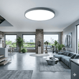 Pair of EvokLiving smart ceiling lights with modern design, featuring adjustable brightness and wireless remote control.