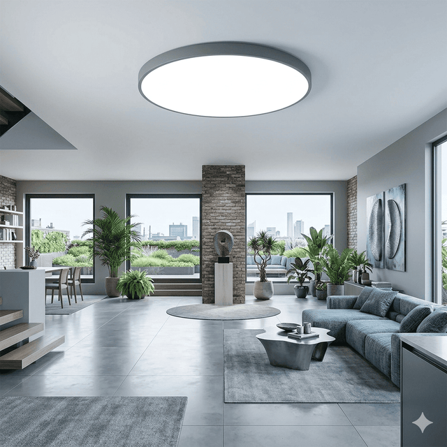 Pair of EvokLiving smart ceiling lights with modern design, featuring adjustable brightness and wireless remote control.