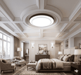 Pair of EvokLiving smart ceiling lights installed on a ceiling, featuring modern design and adjustable LED lighting.