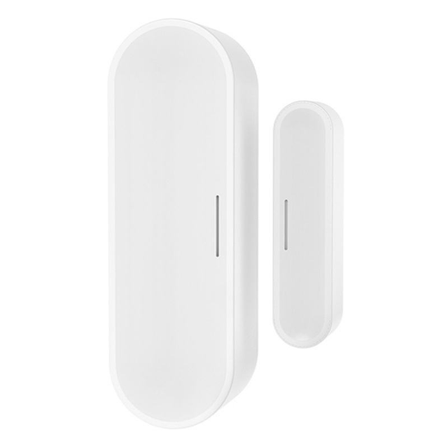EvokLiving door and window sensor mounted on a white door frame, showing sensors for home security detection.