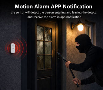EvokLiving smart motion sensor showing compact design and sensor lens for home security and automation detection.