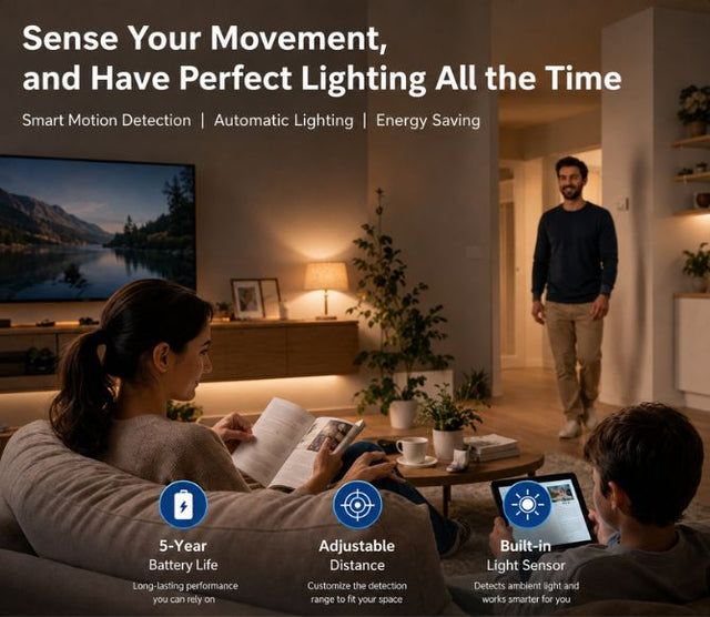 EvokLiving smart motion sensor with compact design and infrared detection, ideal for home security and automation systems.