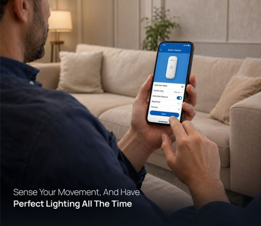 EvokLiving smart motion sensor with compact design and adjustable settings, ideal for home security and automation.