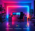 EvokLiving Smart LED strip light showing colorful illumination on a modern living room wall.