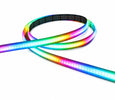 Colorful EvokLiving Smart LED Strip Light displaying customizable lighting effects on a modern room wall.